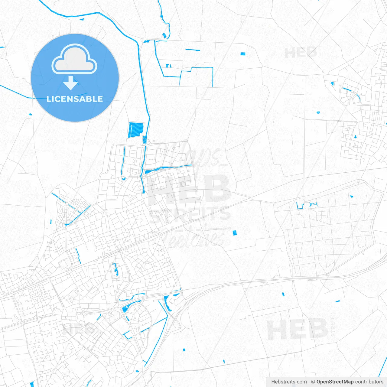 Etten-Leur, Netherlands PDF vector map with water in focus