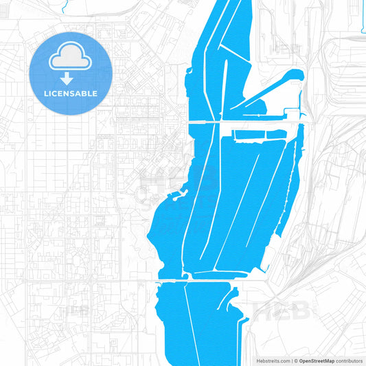 Magnitogorsk, Russia PDF vector map with water in focus