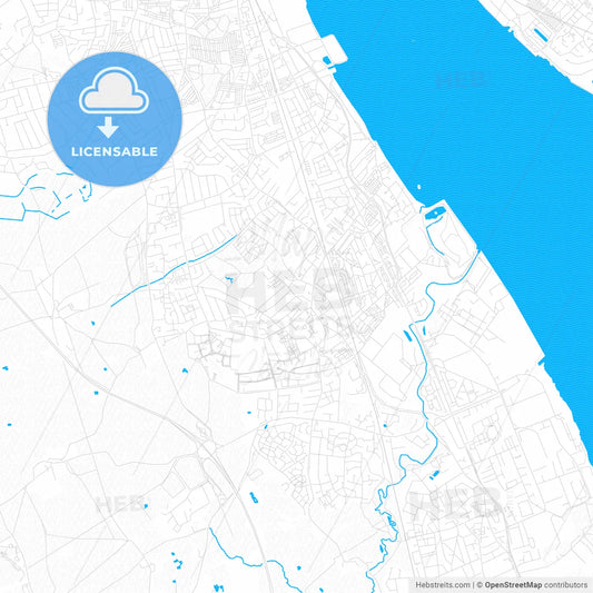 Bebington, England PDF vector map with water in focus