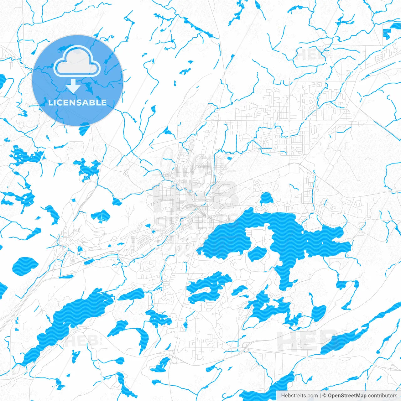 Greater Sudbury, Canada PDF vector map with water in focus