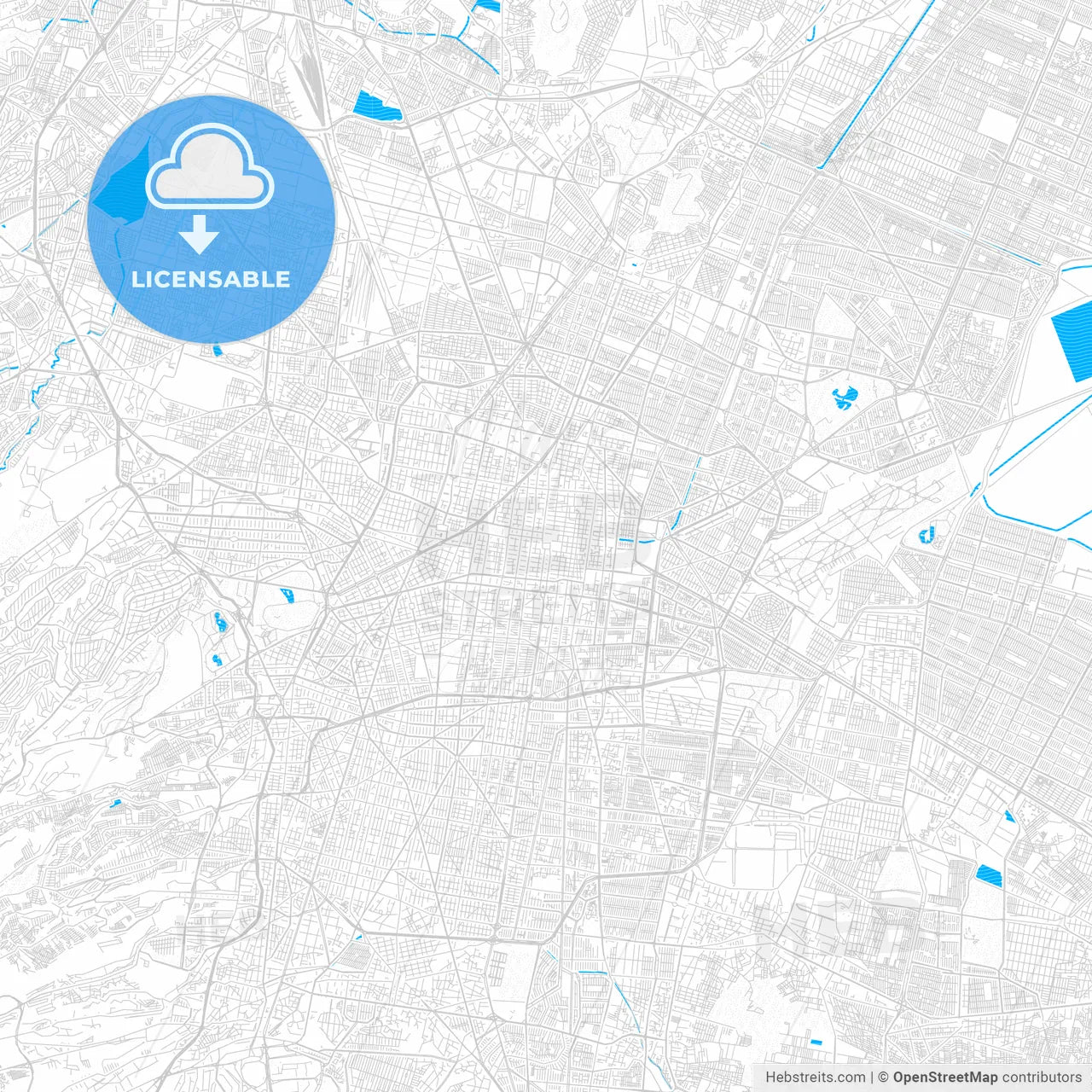 Mexico City, Mexico PDF vector map with water in focus