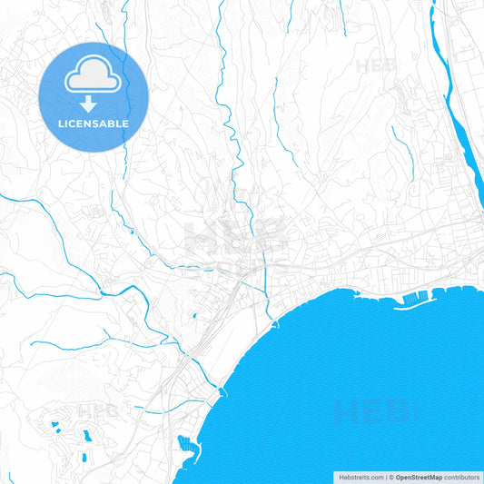 Cagnes-sur-Mer, France PDF vector map with water in focus