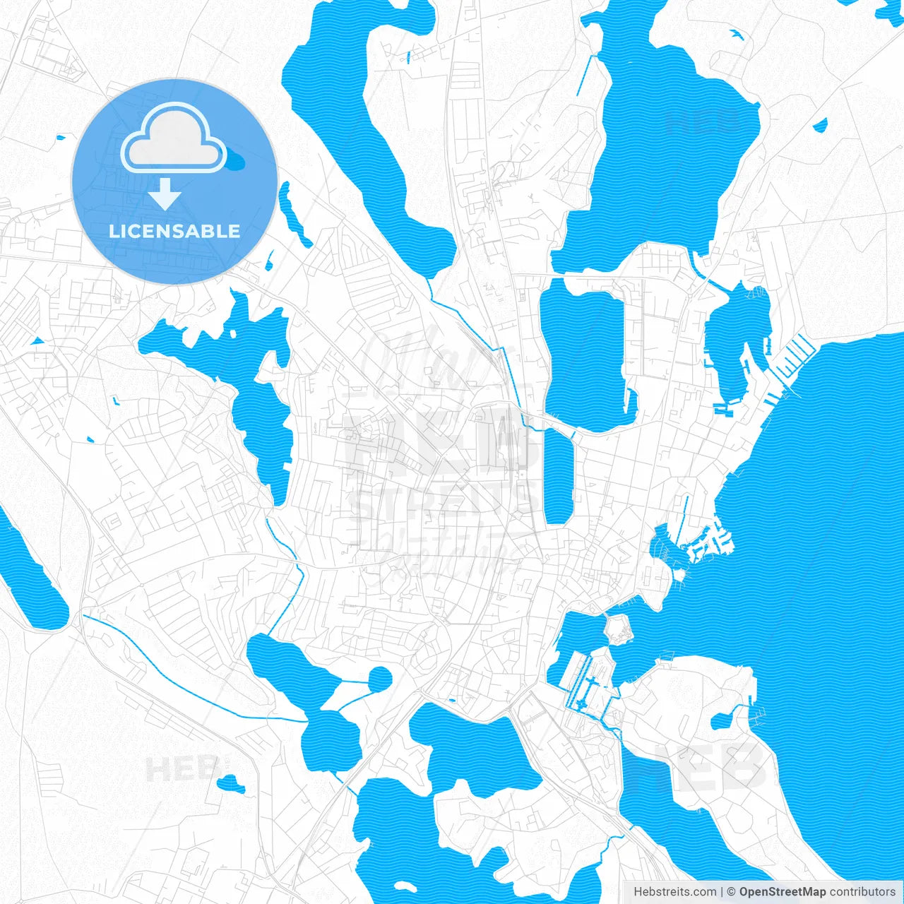 Schwerin, Germany PDF vector map with water in focus