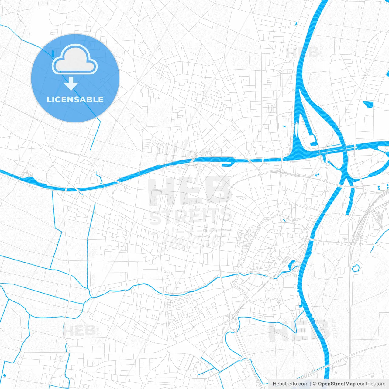 Minden, Germany PDF vector map with water in focus