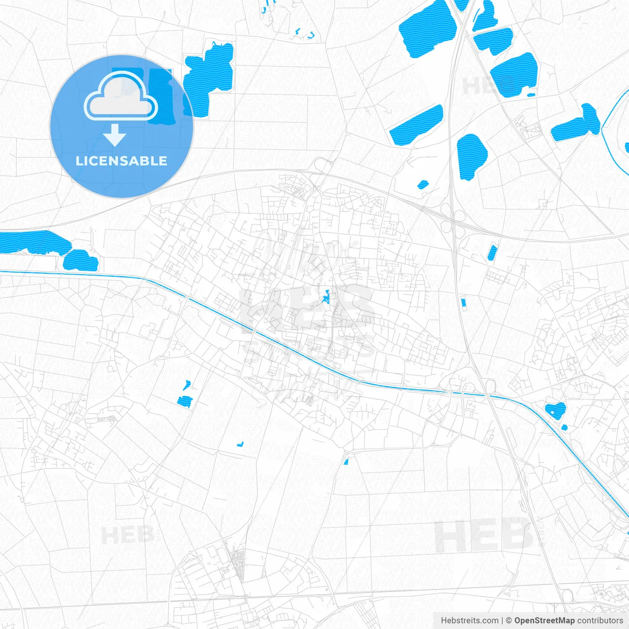 Kaarst, Germany PDF vector map with water in focus
