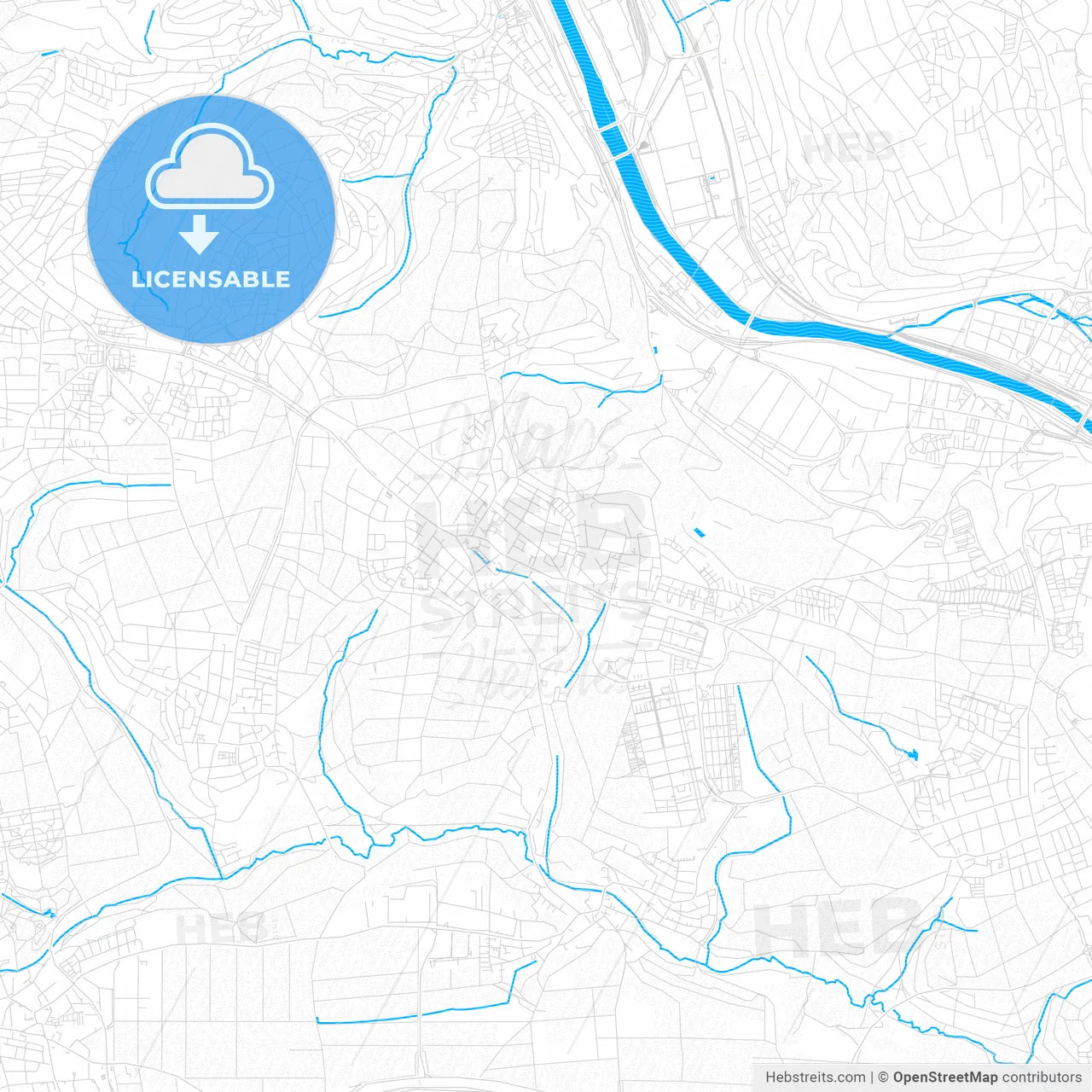 Ostfildern, Germany PDF vector map with water in focus