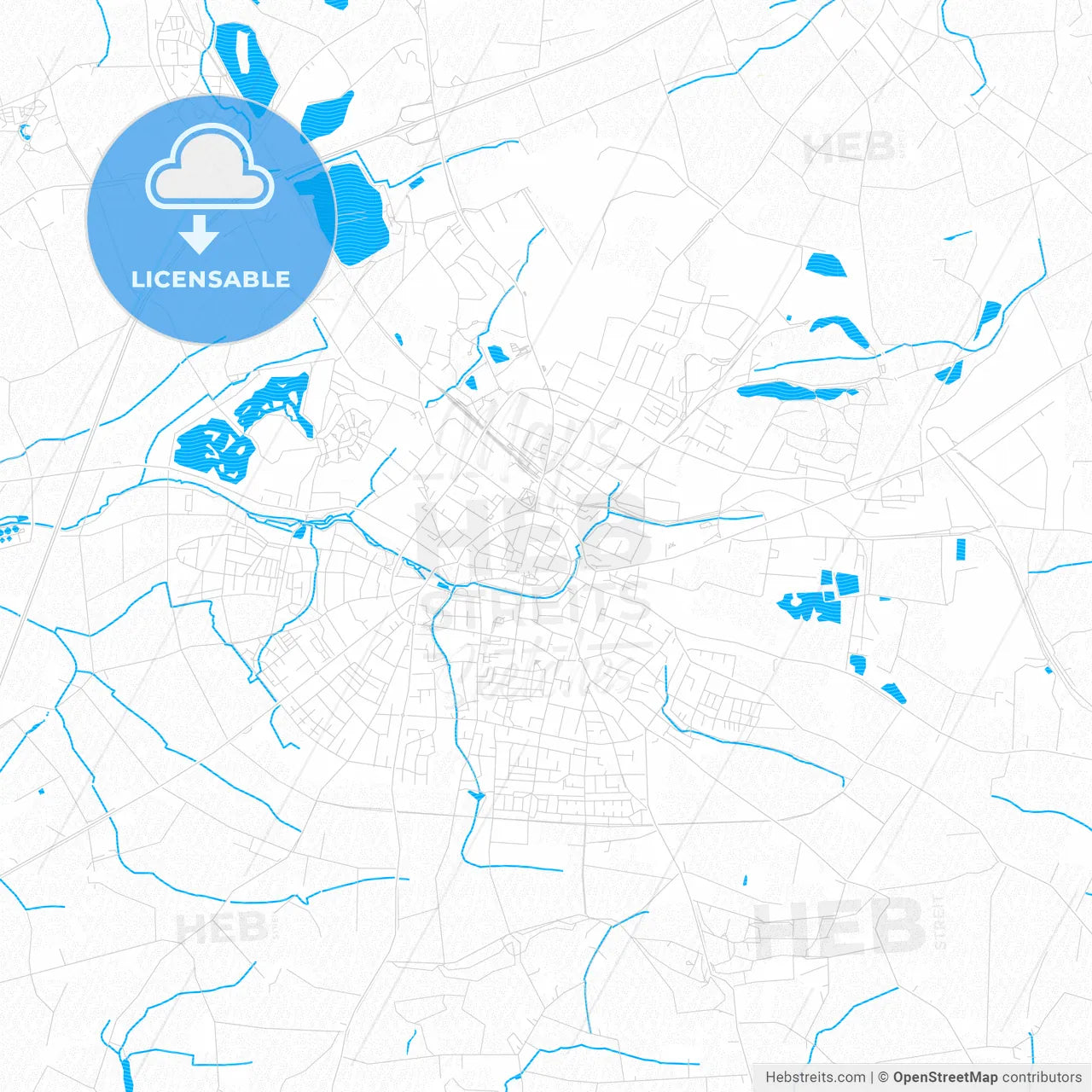 Beckum, Germany PDF vector map with water in focus