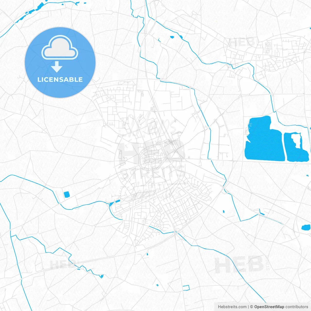 Kempen, Germany PDF vector map with water in focus