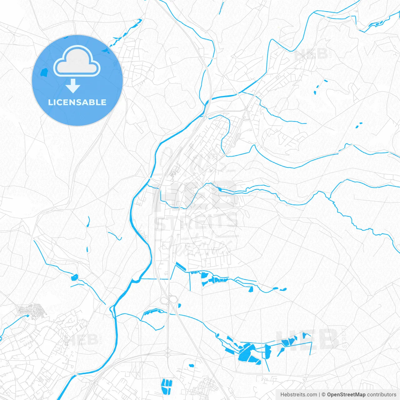 Lohmar, Germany PDF vector map with water in focus