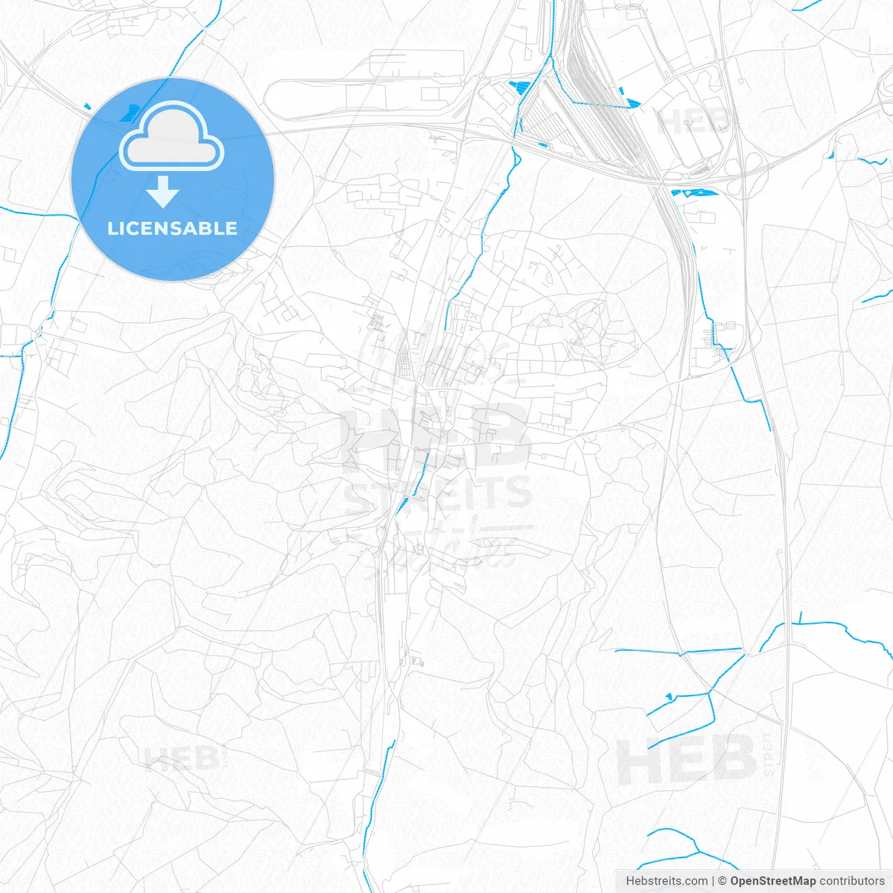 Dudelange, Luxembourg PDF vector map with water in focus