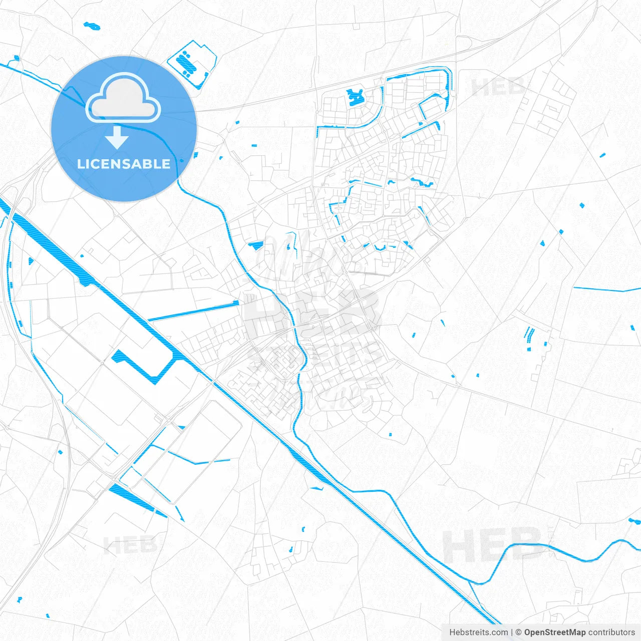 Meierijstad, Netherlands PDF vector map with water in focus
