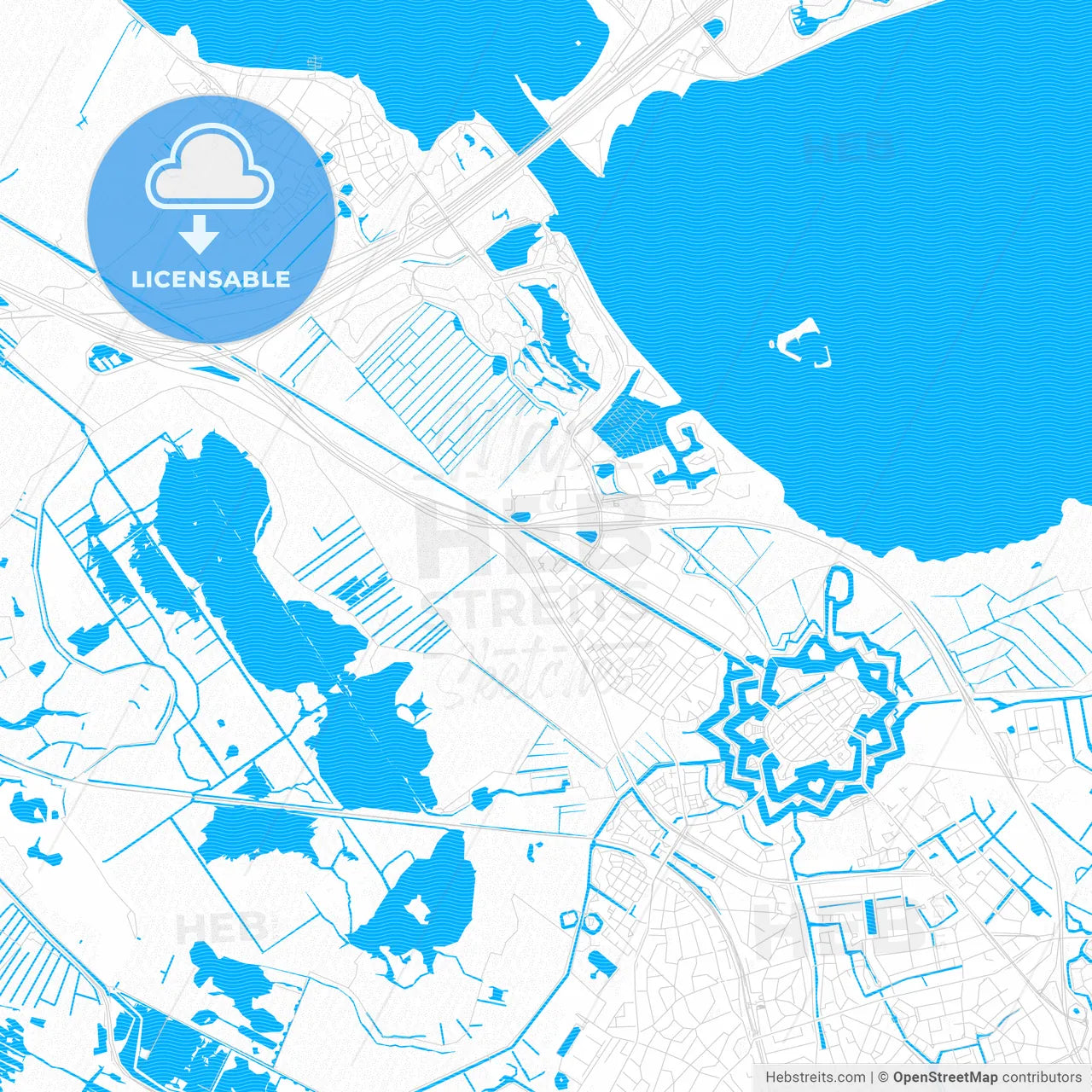 Gooise Meren, Netherlands PDF vector map with water in focus