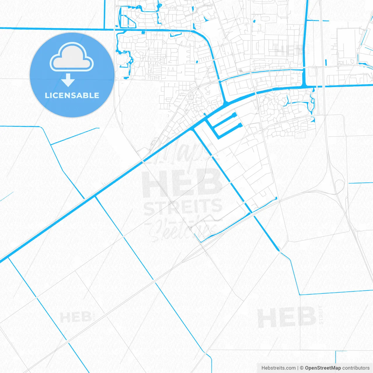 Noordoostpolder, Netherlands PDF vector map with water in focus