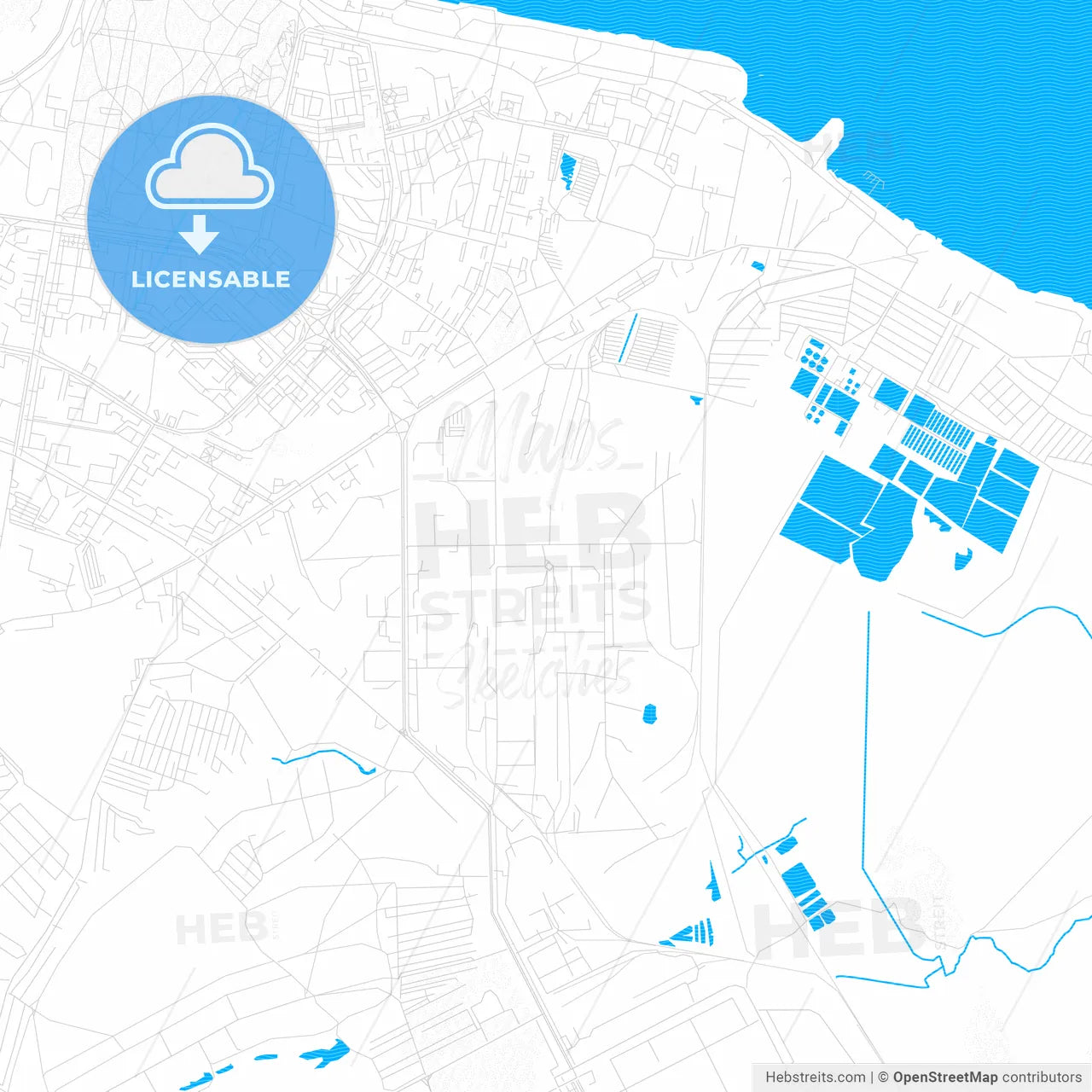 Novocheboksarsk, Russia PDF vector map with water in focus