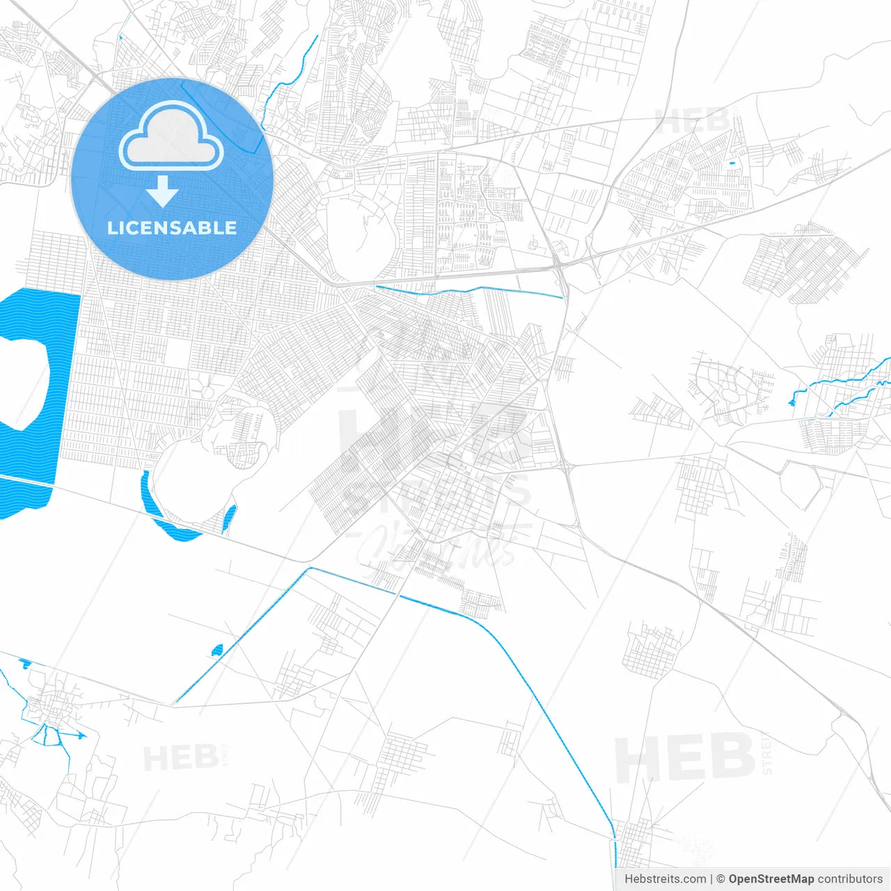 Chalco de Díaz Covarrubias, Mexico PDF vector map with water in focus