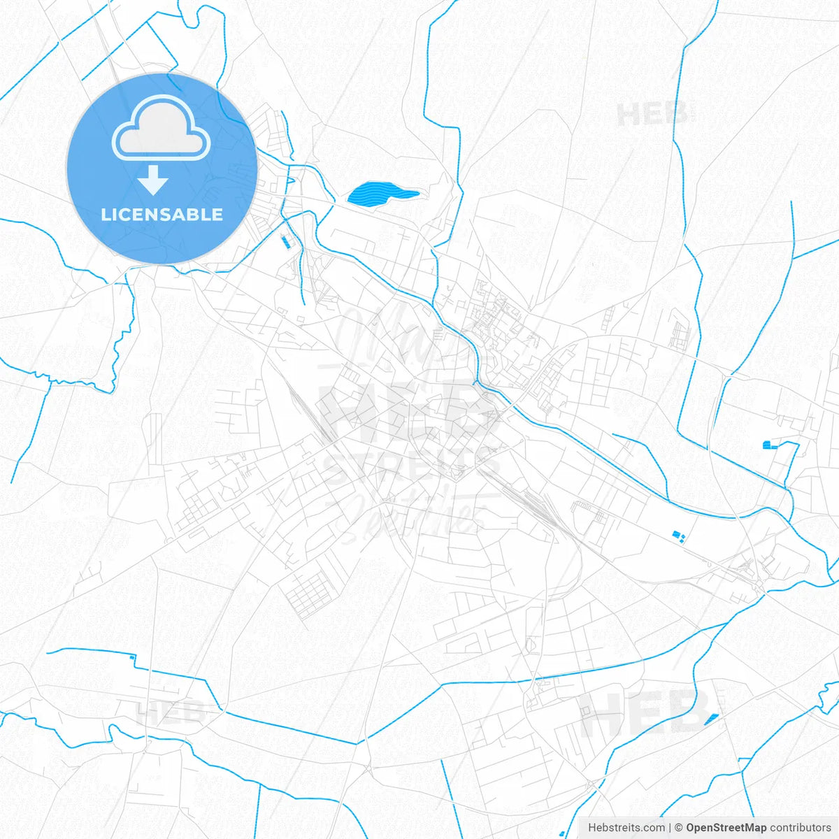 Opava, Czechia PDF vector map with water in focus