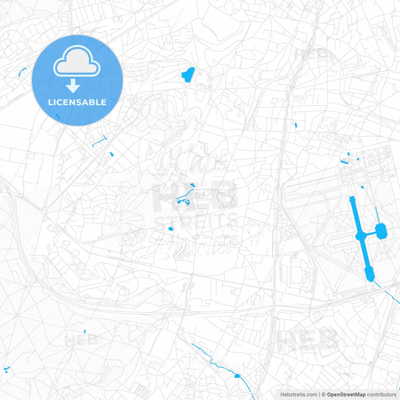 Châtenay-Malabry, France PDF vector map with water in focus