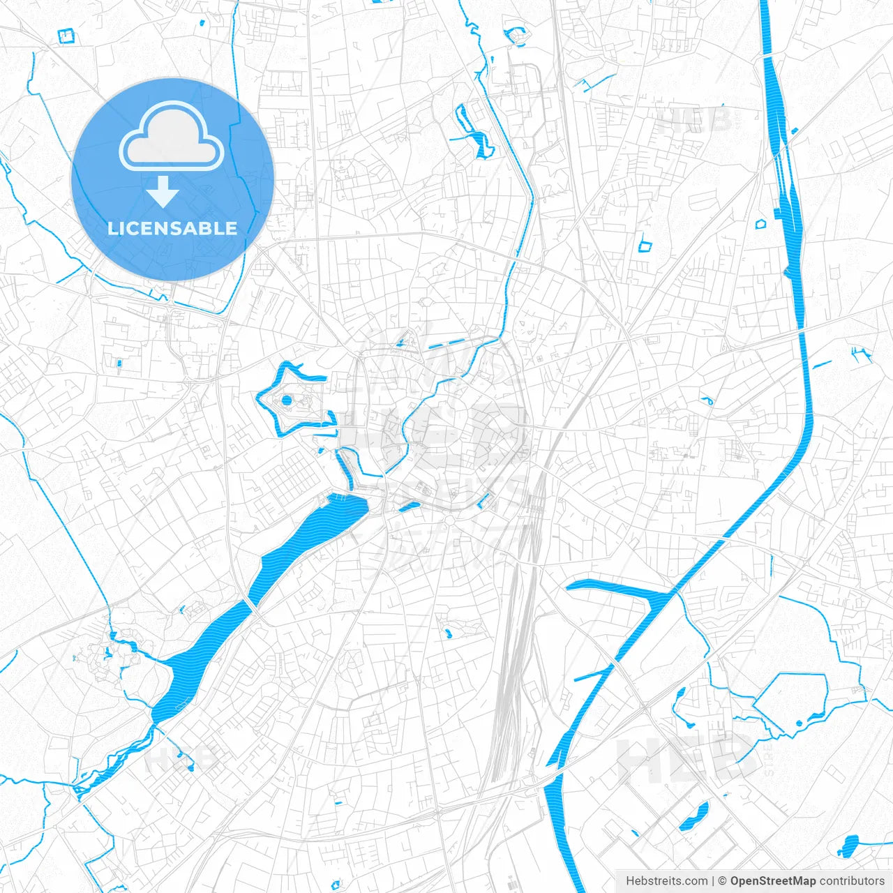 Münster, Germany PDF vector map with water in focus