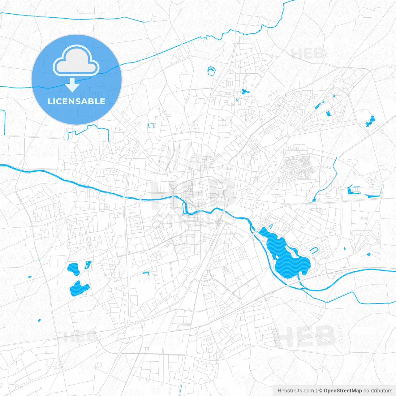 Bocholt, Germany PDF vector map with water in focus