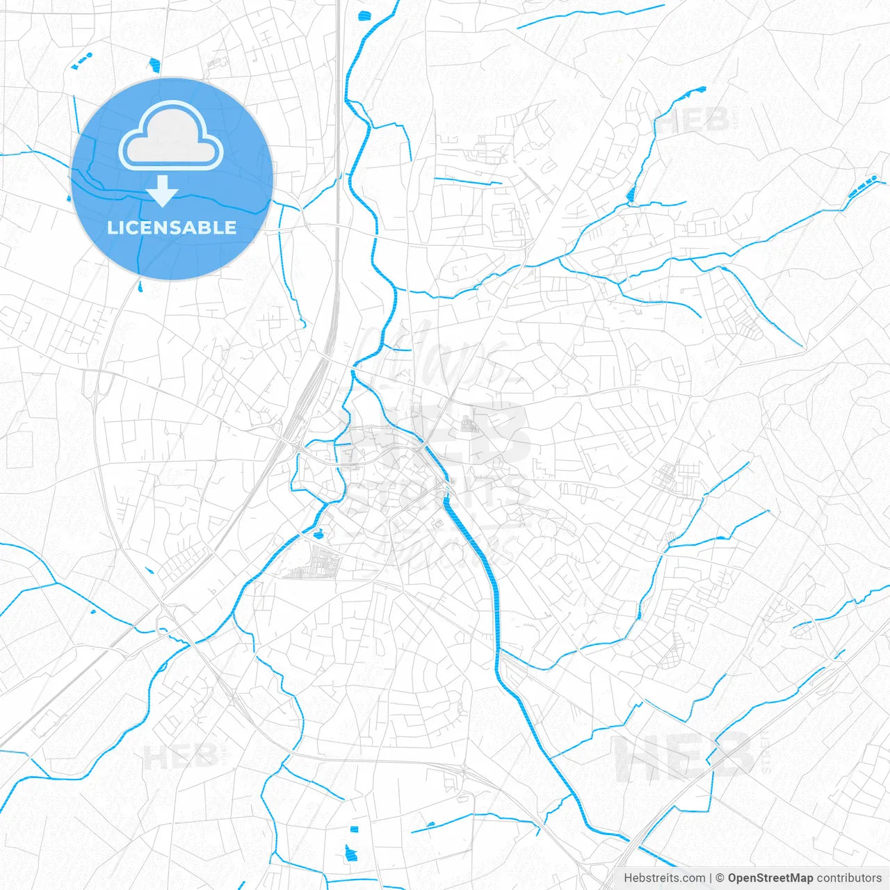 Herford, Germany PDF vector map with water in focus