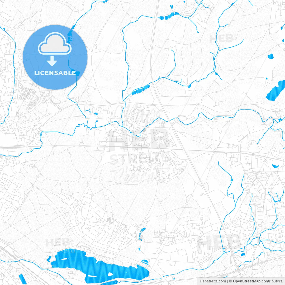 Erkrath, Germany PDF vector map with water in focus