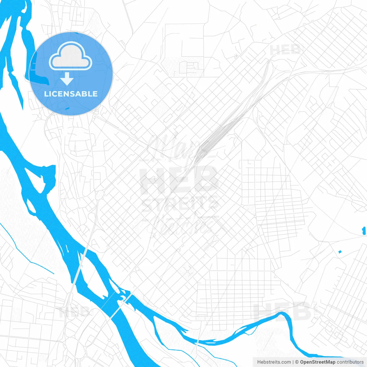 Semey, Kazakhstan PDF vector map with water in focus