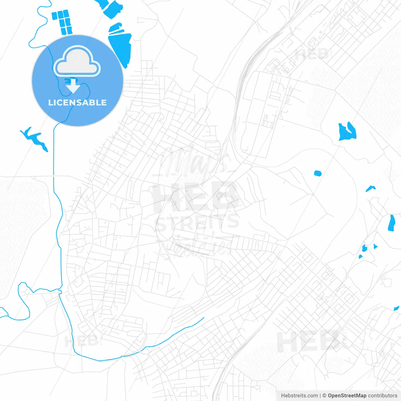 Leninsk-Kuznetsky, Russia PDF vector map with water in focus