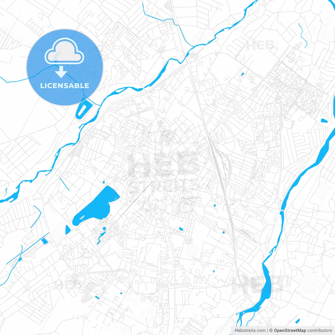 Ivano-Frankivsk, Ukraine PDF vector map with water in focus