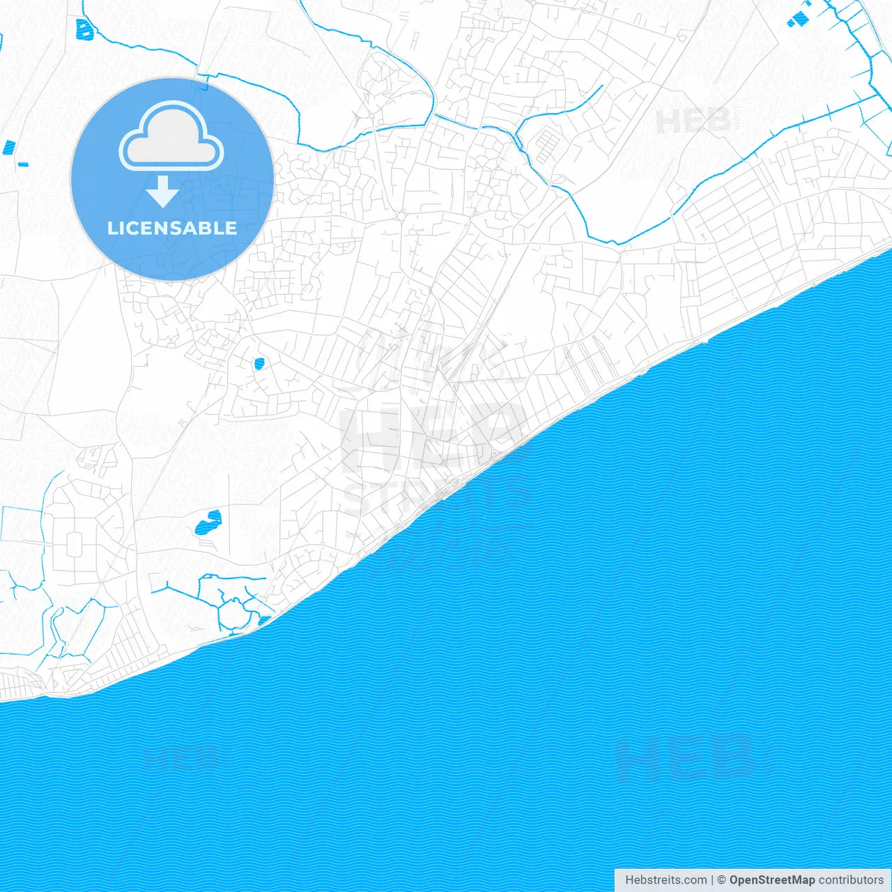 Clacton-on-Sea, England PDF vector map with water in focus