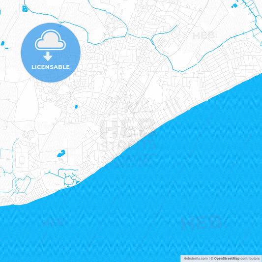 Clacton-on-Sea, England PDF vector map with water in focus