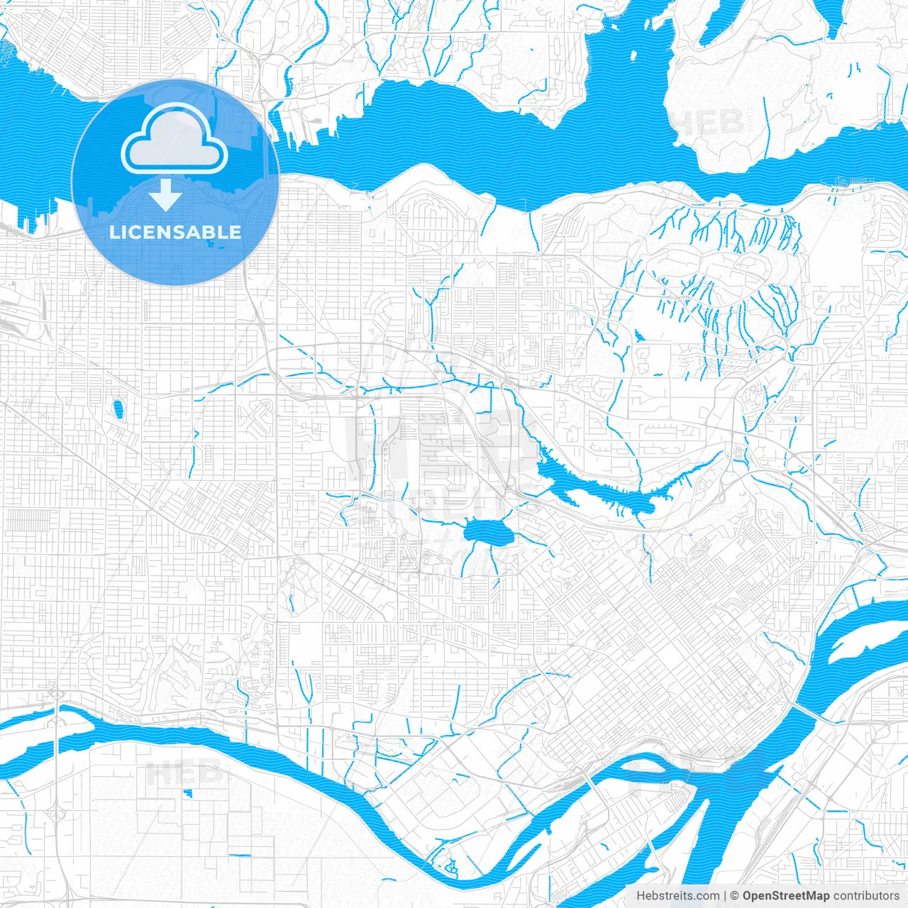 Burnaby, Canada PDF vector map with water in focus