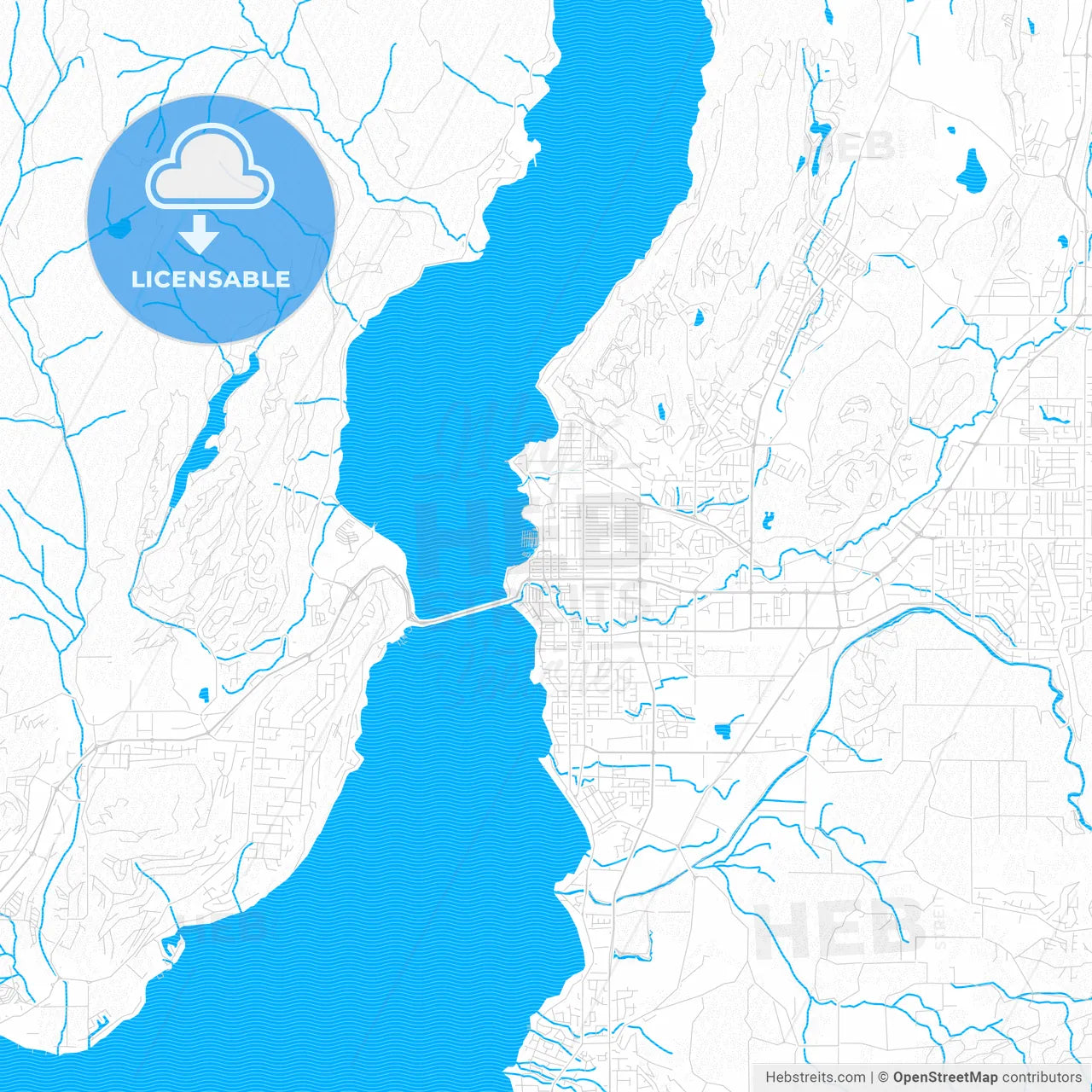Kelowna, Canada PDF vector map with water in focus