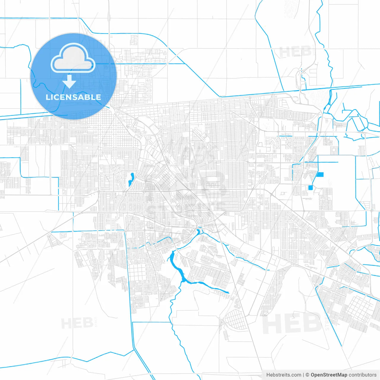 Mexicali, Mexico PDF vector map with water in focus