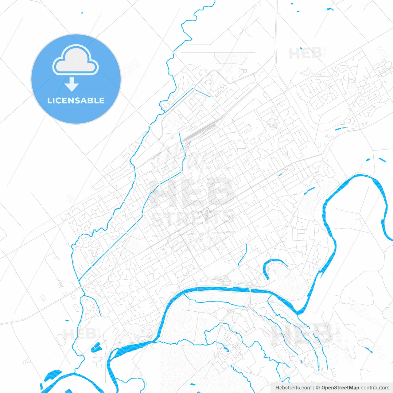 Palmerston North, New Zealand PDF vector map with water in focus