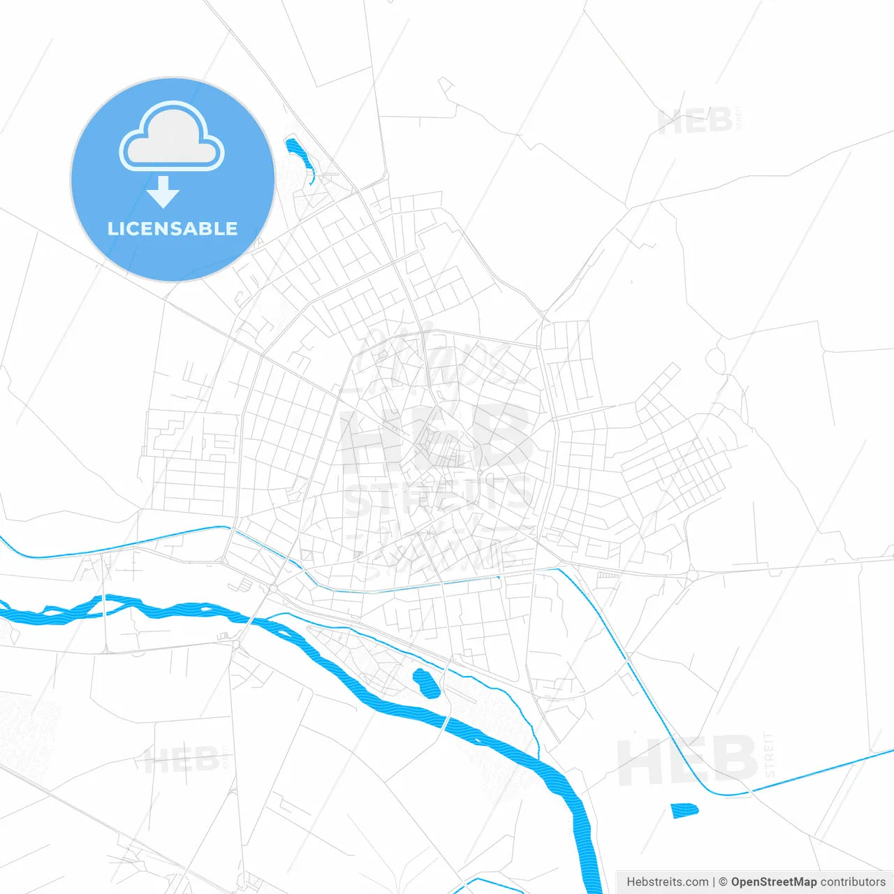 Pazardzhik, Bulgaria PDF vector map with water in focus