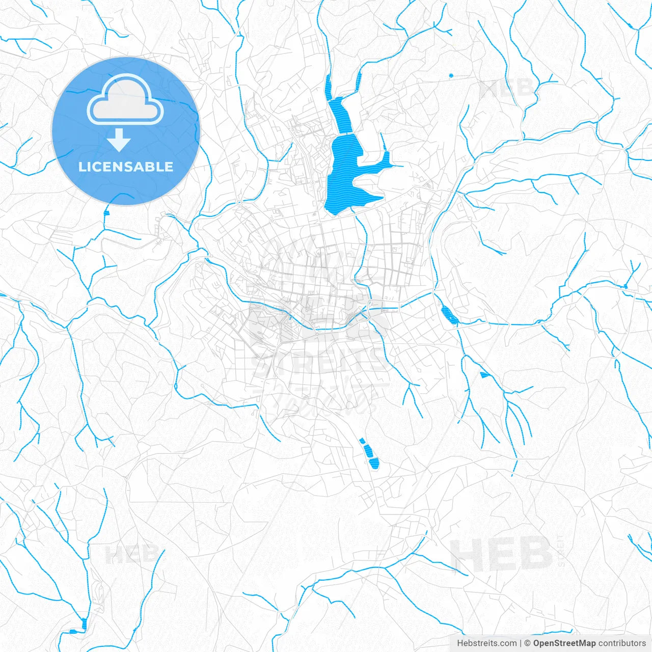 Jablonec nad Nisou, Czechia PDF vector map with water in focus