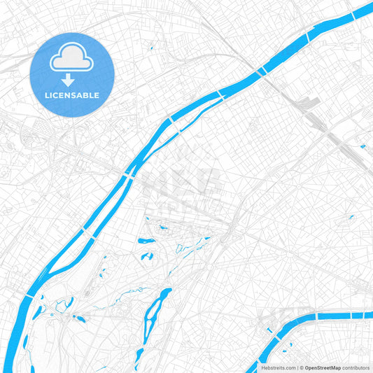 Neuilly-sur-Seine, France PDF vector map with water in focus