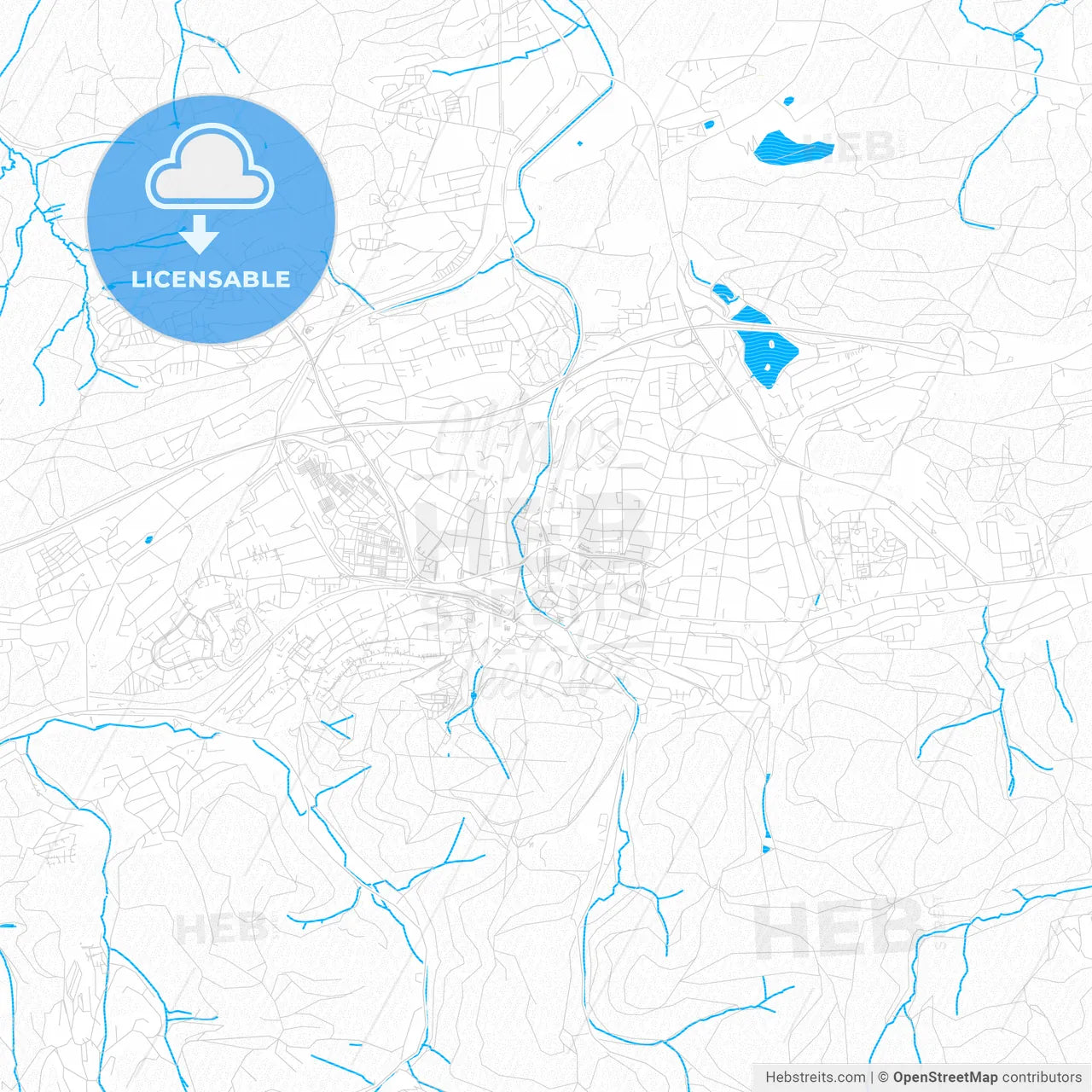 Iserlohn, Germany PDF vector map with water in focus