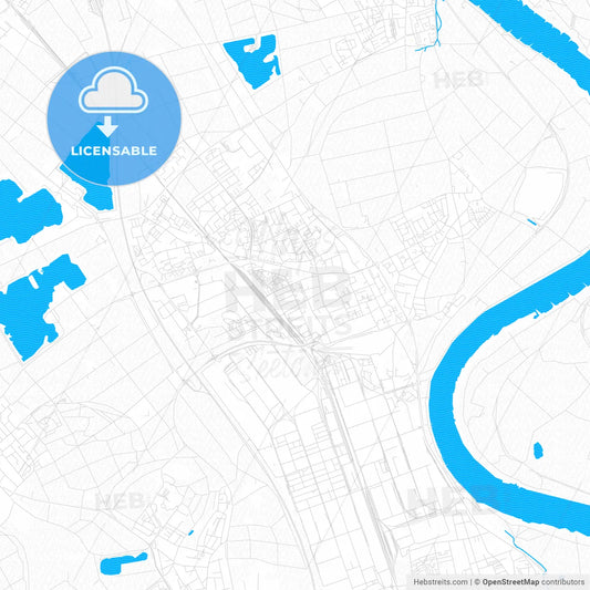 Dormagen, Germany PDF vector map with water in focus