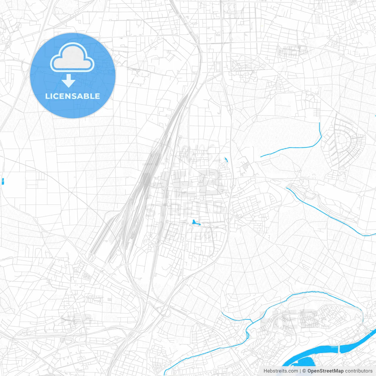 Kornwestheim, Germany PDF vector map with water in focus