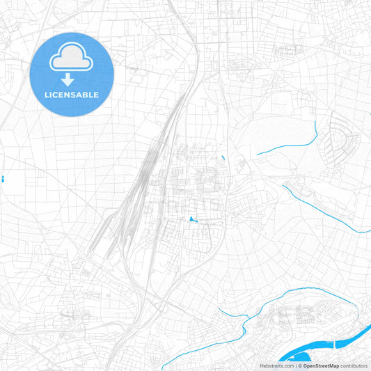 Kornwestheim, Germany PDF vector map with water in focus