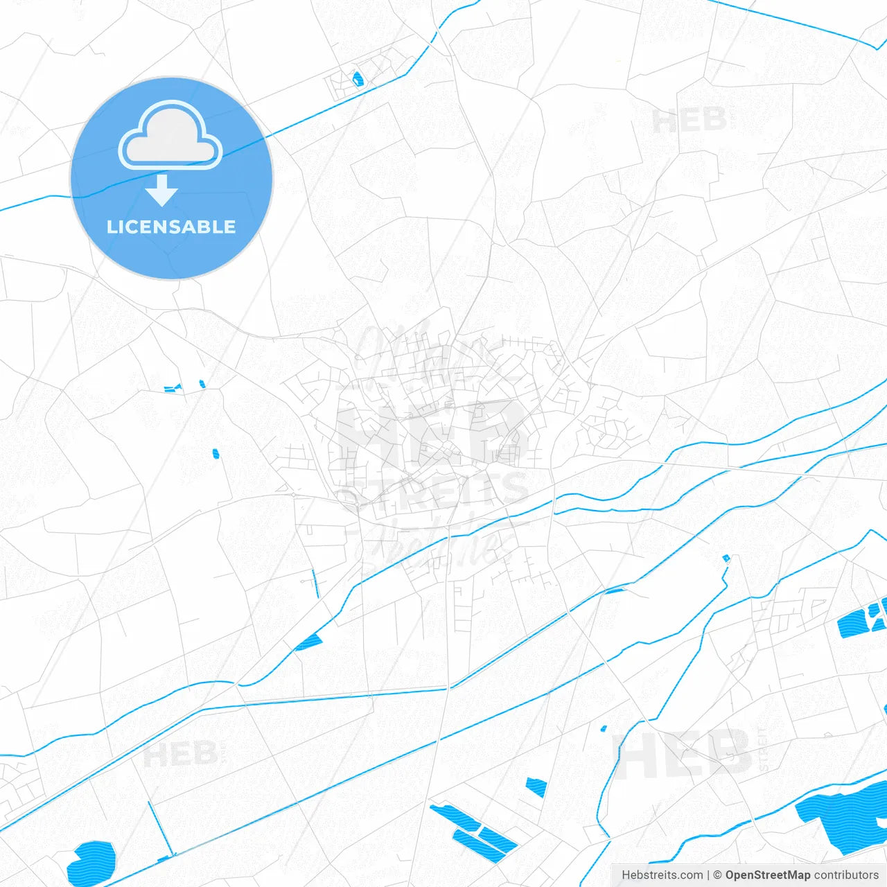 Delbruck, Germany PDF vector map with water in focus
