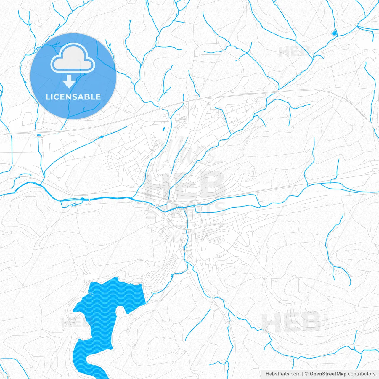 Meschede, Germany PDF vector map with water in focus