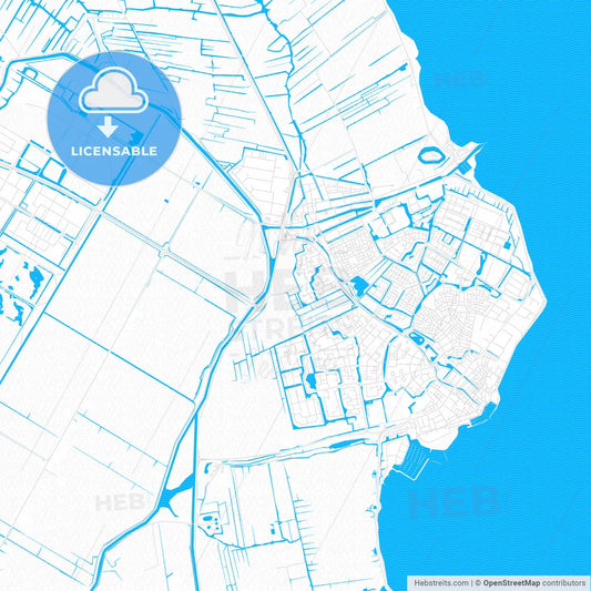 Edam-Volendam, Netherlands PDF vector map with water in focus