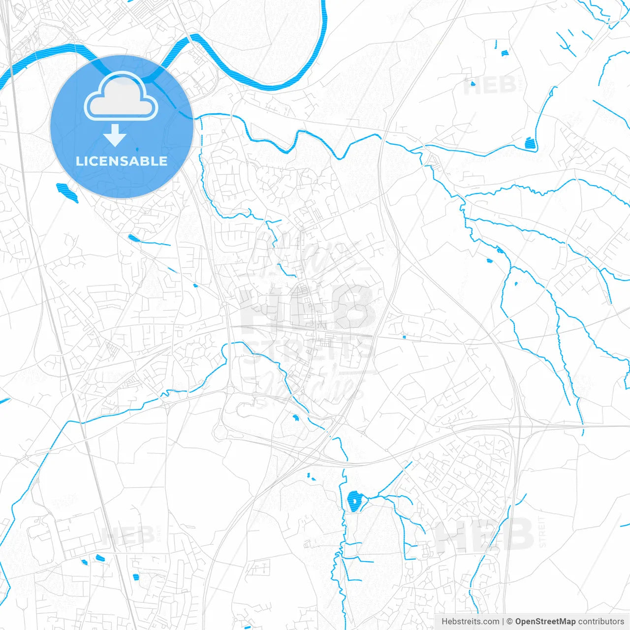 Bamber Bridge, England PDF vector map with water in focus