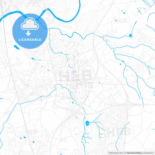 Bamber Bridge, England PDF vector map with water in focus