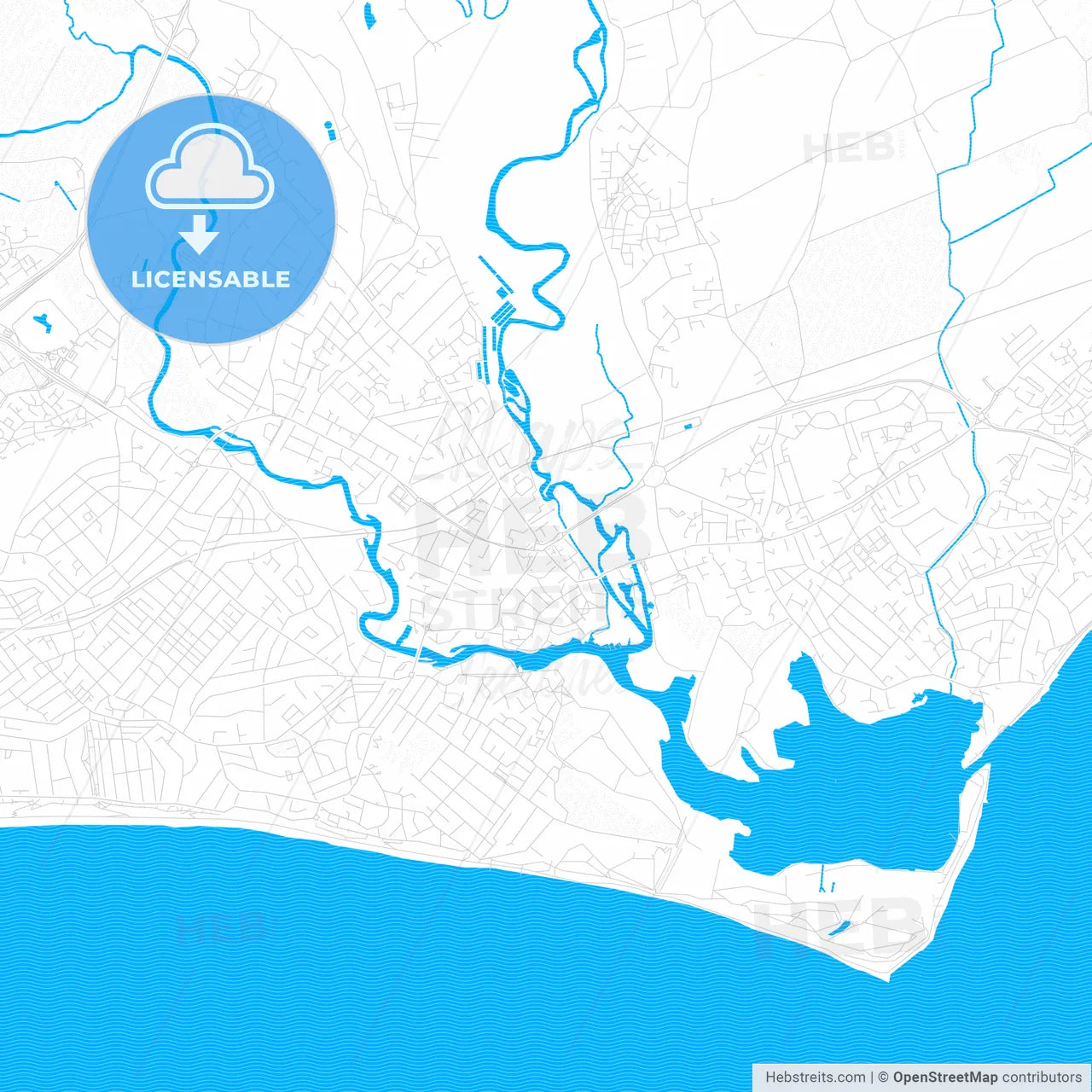 Christchurch, England PDF vector map with water in focus