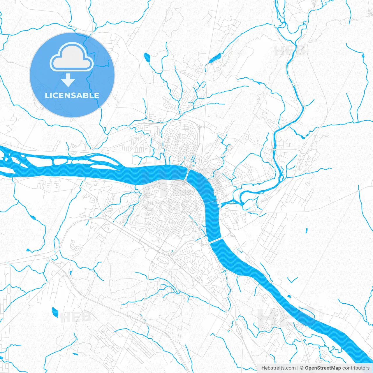Fredericton, Canada PDF vector map with water in focus