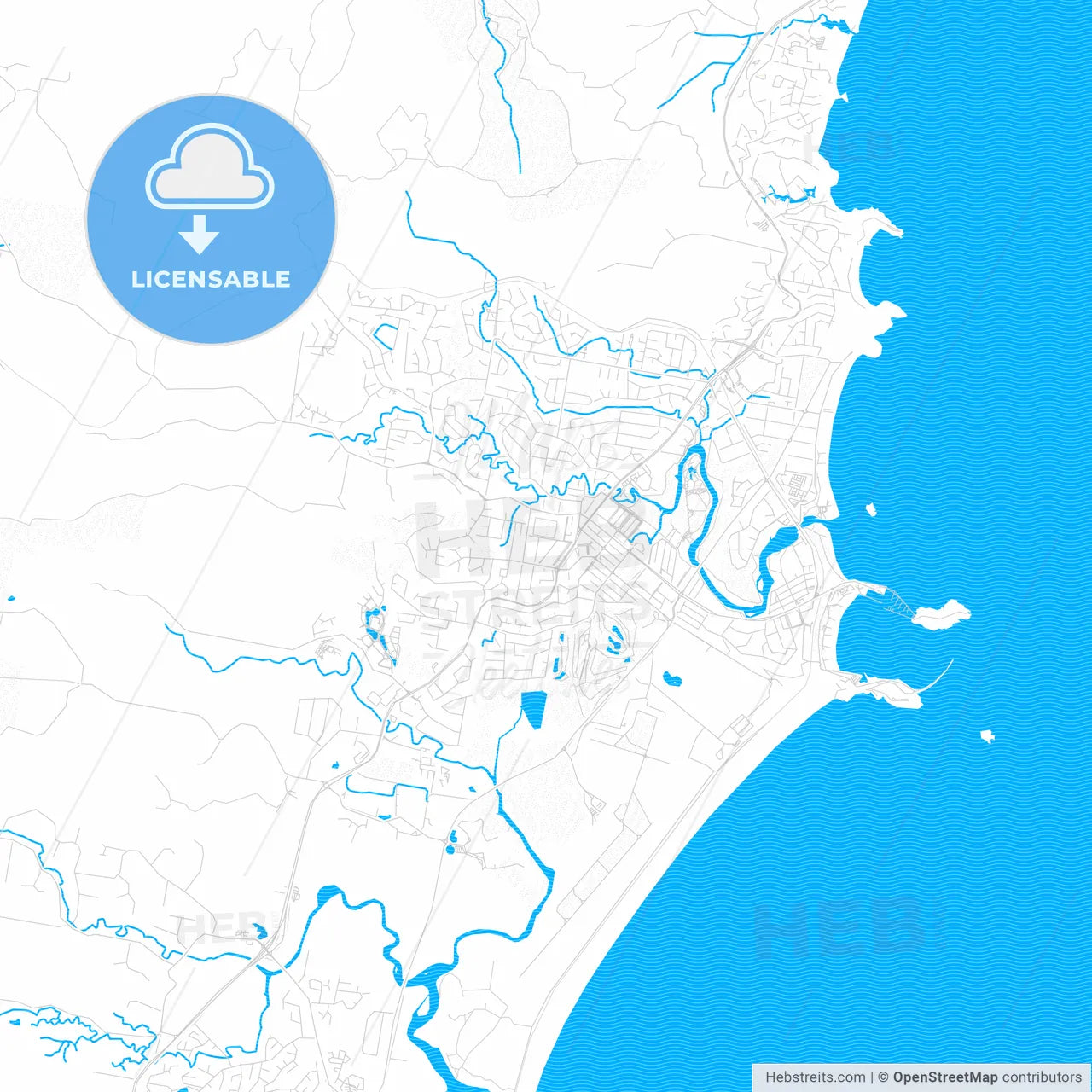 Coffs Harbour, Australia PDF vector map with water in focus