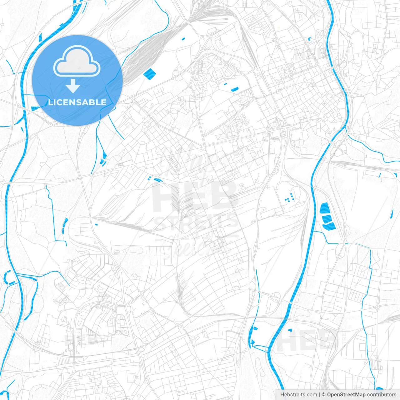Ostrava, Czechia PDF vector map with water in focus